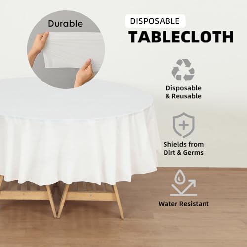 12 Pack White Plastic Tablecloths, 84 Inch Round Disposable Table Covers, Heavy Duty & Waterproof for Parties, Events, Banquets, White - color: White, size: 84" Round