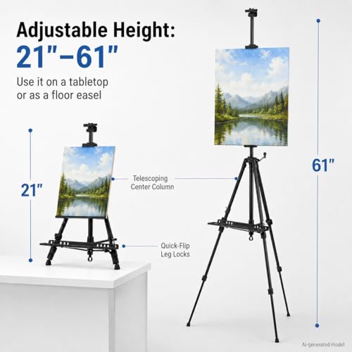 RRFTOK 21-61 Inch Adjustable Art Easel Stand for Painting with Tray - style: 61B 1-Pack