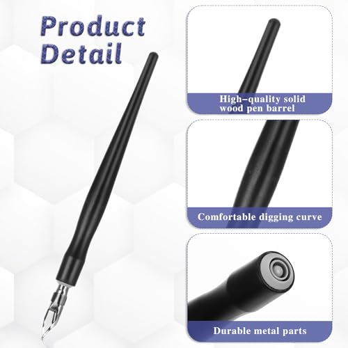 Oblique Calligraphy Pens Dip Set, Comic Pen Nib Set, Fluid Writer Pen, Calligraphy Dip Pen and Nibs Set Drawing with 5pcs Stainless Steel Pen Nibs Replacement Nibs Nib for Writing, Painting, Signing - color: black（6pcs）