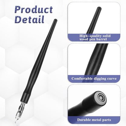Oblique Calligraphy Pens Dip Set, Comic Pen Nib Set, Fluid Writer Pen, Calligraphy Dip Pen and Nibs Set Drawing with 5pcs Stainless Steel Pen Nibs Replacement Nibs Nib for Writing, Painting, Signing - color: black（6pcs）