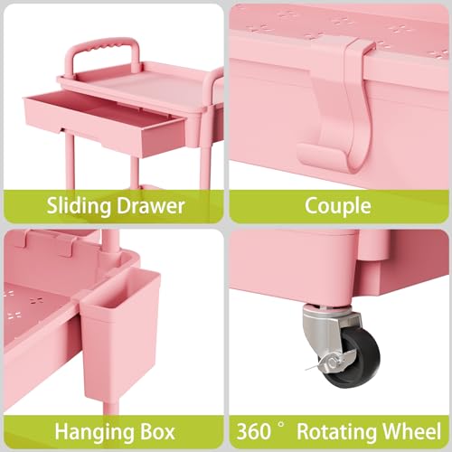 Sorgion 5 Tier Rolling Cart Organizer,Bathroom Cart Organizers with Wheels Laundry Room Organization Mobile Shelving Unit Utility Cart Storage Shelves Multi-Functional for Office, Home(Pink) - size: 5Tier-Pink