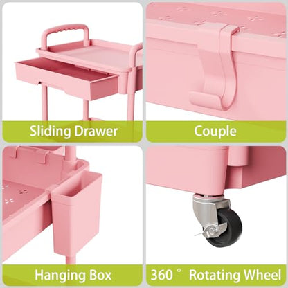 Sorgion 5 Tier Rolling Cart Organizer,Bathroom Cart Organizers with Wheels Laundry Room Organization Mobile Shelving Unit Utility Cart Storage Shelves Multi-Functional for Office, Home(Pink) - size: 5Tier-Pink