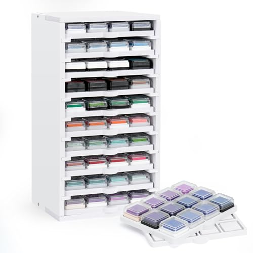 Ink Pad Trays Organizer Rack 10 Slots Ink Pad Storage | Mini Size Stamp Ink Pad Storage Organizer Pad Storage Rack with 10 Tray, 1 Tray Holds 12 Inkpad, All of 10 Trays Holds 120 - size: Ink Pad Trays and Rack