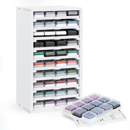 Ink Pad Trays Organizer Rack 10 Slots Ink Pad Storage | Mini Size Stamp Ink Pad Storage Organizer Pad Storage Rack with 10 Tray, 1 Tray Holds 12 Inkpad, All of 10 Trays Holds 120 - size: Ink Pad Trays and Rack