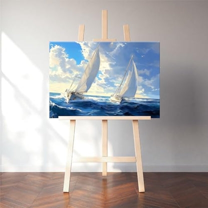 Natuyalo Framed Paint by Numbers Kit for Adults Beginner, Sailboat in Waves Adult Paint by Number Kits on Canvas, DIY Acrylic Paint by Number for Adults with Frame 12x16 Inch - color: Color-05