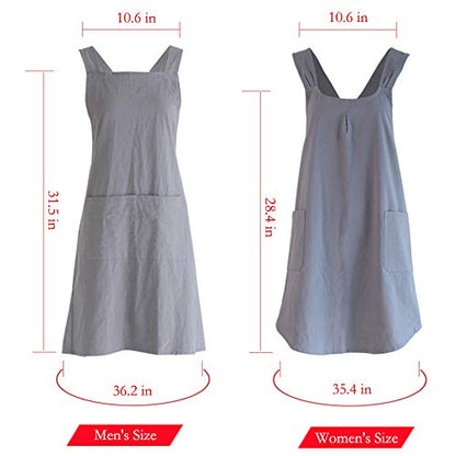 NEWGEM Japanese Cotton Linen Cross Back Cooking Apron for Women Men with Pockets Cute for Baking Kitchen - color: 13 - Men's Navy