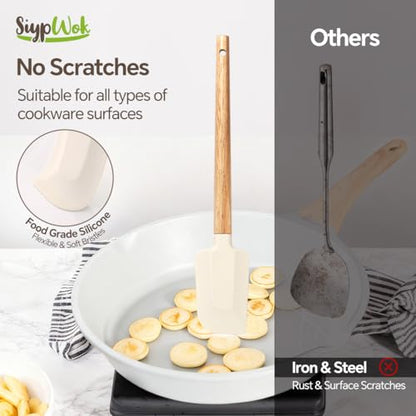 Silicone Spatula Set, Food Grade Rubber Spatula-5 Piece Nonstick Rubber Spatulas, Spoonula, Jar Scraper for Cooking, Baking, Mixing, Frosting - Heat Resistant Up to 600°F (5 Pcs Off-White) - color: White