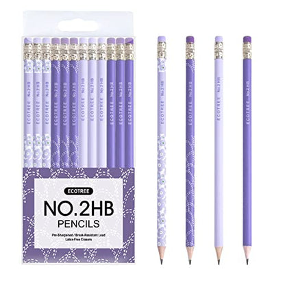 ECOTREE Pre-Sharpened #2 Pastel Pencils, Back to School Supplies, 12 Count | Graphite Number 2 Pencils for Kids Students, Latex-Free Eraser, Smooth Writing, Drawing, Sketching, Classroom Gifts - color: Purple, style: 12 COUNT