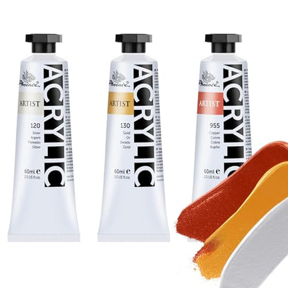 PHOENIX Metallic Heavy Body Acrylic Paint - 2 Oz. x 3 Tubes - color: 3 Metallic Colors x 2 Fl Oz