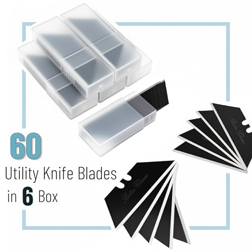 Bates- Utility Knife Blades, 60 Pack, Black, Replacement Blade for Box Cutters with Plastic Case - color: Black in Boxes, size: 60 Pack