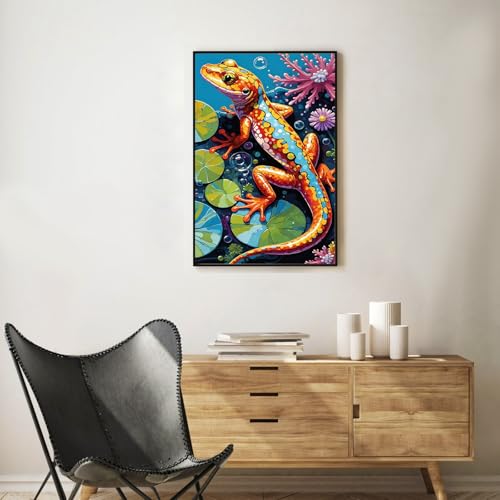 Framed Paint by Numbers Kit for Adults, Colorful Lizard Design 8x12 Inch - color: OPFUS2508-01