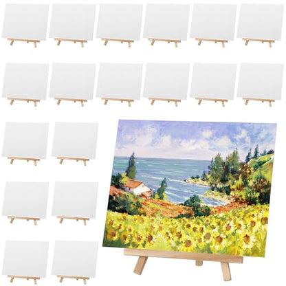 MotiMind 36 Pcs 8 x 10 Mini Canvas and 9" Easel Set Bulk for Paint Party | Painting Art Crafts for Back to School Classroom Birthday Valentine Christmas Mother's Day End of School Year Gifts - size: 8 x 10 Inch