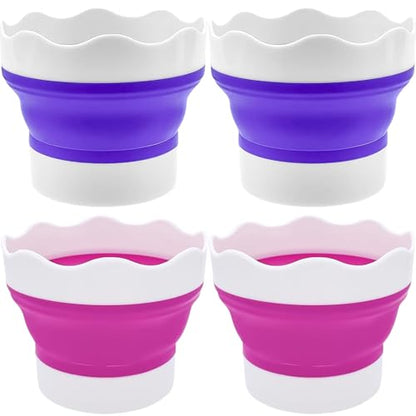 4 PCS Collapsible Paint Brush Washer Multifunctional Collapsible Bucket Foldable Water Cup Silicone Portable Painting Water Cup Mini Washing Buckets Brush Holder for Watercolor Oil Painting - color: Pink, Purple