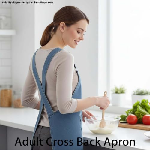 Adult Cross Back Apron, Stain Resistant Cotton Apron with Pockets ﻿ | Denim Cross Back Aprons, Cotton Apron Suitable for Gardens and Kitchens, with Pockets for Easy Carrying of Tools - color: B