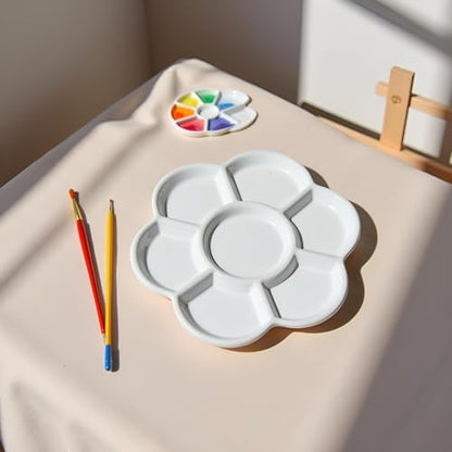 2Pcs White Porcelain Watercolor Palette - Washable Ceramic Paint Tray with Non-Stick Surface | Professional Artist-Grade Mixing Palette for Studio and Outdoor Painting