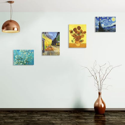 Muzagroo Art 4 Pcs Paint by Numbers Kits for Adults Framed Canvas with Wooden Easel DIY Beach Acrylic Oil Paintings Kits Paint by Numbers on Canvas Wall Art 8x12 inch (Van Gogh) - color: Van Gogh