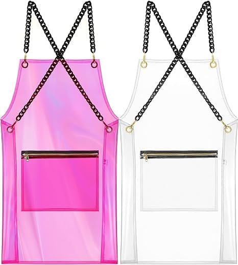 Hair Stylist Apron for Women - Waterproof Barber Nail Tech Apron Hairdresser Hairstylist Salon Aprons with Pocket - color: Transparent+pink