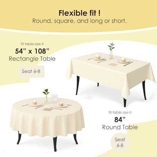 12-Pack Ivory Plastic Tablecloths – 84 Inch Round Disposable Table Covers, Heavy Duty & Waterproof for Parties, Events, Banquets, Ivory - color: Ivory, size: 84" Round