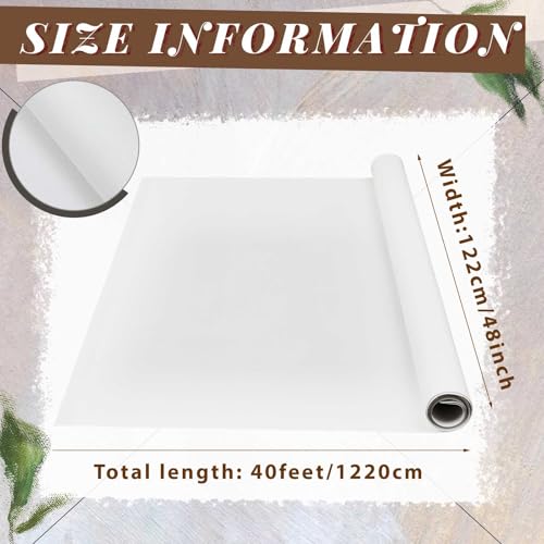 Kinlop 48 Inch X 40 Feet Double Primed Cotton Canvas Large White Canvas Roll for Oil and Acrylic Painting - color: White, size: 48 Inch X 40 Feet