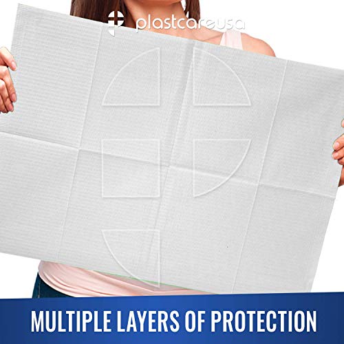 PlastCare USA Disposable Dental Bibs 13"x18" (125 Pack) - 3 Ply Waterproof Tattoo Bib Sheet for Patients - Dentist or Medical Tray Covers and Nail Table Cover Supplies, White - color: White