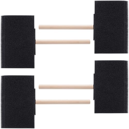 HINZIC 4 Pcs 4" Foam Paint Brushes, Wood Handle Sponge Brushes for Painting, Staining, Varnishes DIY Craft Projects Electronic Cleaning - color: Black, 4pcs, 4"