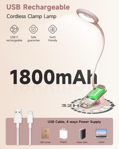 CUHIOY Rechargeable Clip on Reading Light for Bed Headboard, Pink, 1 Pack - color: Pink