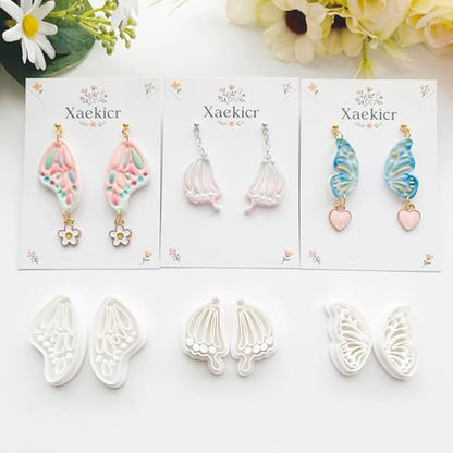 12 Pairs Butterfly Wing Polymer Clay Cutters - Detailed Texture Jewelry Making Tools for Earrings & DIY Crafts, Soft Clay Shaping Molds - color: 2E color