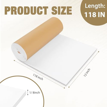 LSGCQ Sponge Neoprene Foam Padding Self Adhesive Foam Sheets, White | Closed Cell Foam Sheet Neoprene Rubber Pad for DIY Gaskets Shock Pads Liner Crafts, 12" Wide x 1/8" Thick x 118" Long - color: White, size: 12" Wide x 1/8" Thick x 118" Long