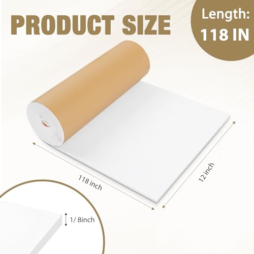 LSGCQ Sponge Neoprene Foam Padding Self Adhesive Foam Sheets, White | Closed Cell Foam Sheet Neoprene Rubber Pad for DIY Gaskets Shock Pads Liner Crafts, 12" Wide x 1/8" Thick x 118" Long - color: White, size: 12" Wide x 1/8" Thick x 118" Long