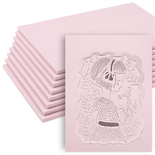 8 Pack Pale Pink Linoleum Blocks for Printmaking, 8 x 6 Inch | Soft Rubber, Easy To Carve, Works With Transfer Methods for Stamps, Cards, Prints, Beginners Or Pros - size: 8"x6"