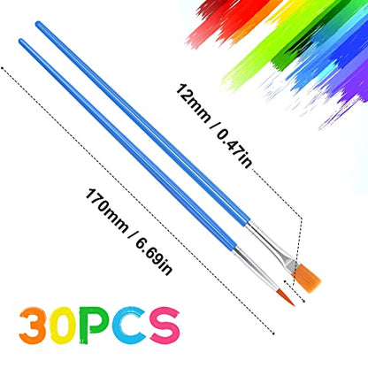 UPINS 30 Pcs Paint Brushes, Small Brush Bulk for Detail Painting | Nylon Bristles Plastic Short Handle, Art Crafts School Projects, Flat Detail Painting, Crafts Face Painting - size: 6.69inch, style: Mix(15Flat +15Round)