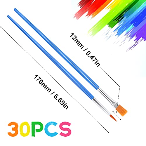 UPINS 30 Pcs Paint Brushes, Small Brush Bulk for Detail Painting | Nylon Bristles Plastic Short Handle, Art Crafts School Projects, Flat Detail Painting, Crafts Face Painting - size: 6.69inch, style: Mix(15Flat +15Round)