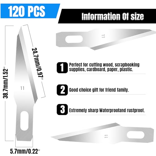 120 Pcs Exacto Knife Blades, #11 Obtuse Angle High Carbon Steel Hobby Knife Blade Refills Hobby Knife Replacement Blades for Craft, Scrapbooking, Stencil - size: #11 Obtuse Angle
