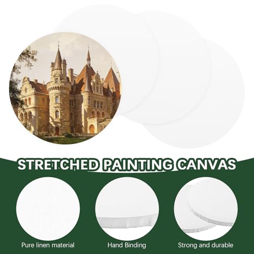 12 Inch Diameter Round Primed Gesso Professional Quality Acid-Free Stretched Canvas Acrylic, Gouache, Crafts(Pack of 6)