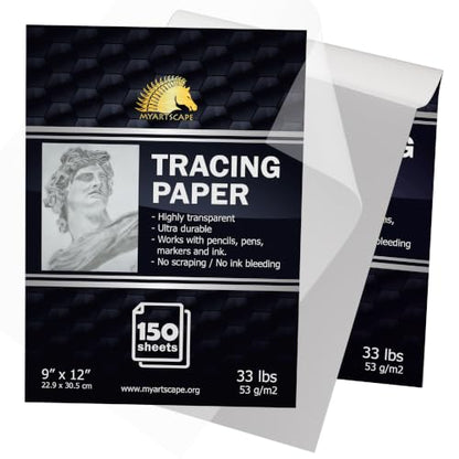 MyArtscape Tracing Paper Pad - 9 x 12 in 150 Sheets 33 lb | Transparent tracing paper for drawing with 33 lb acid free paper for pencils pens markers and ink