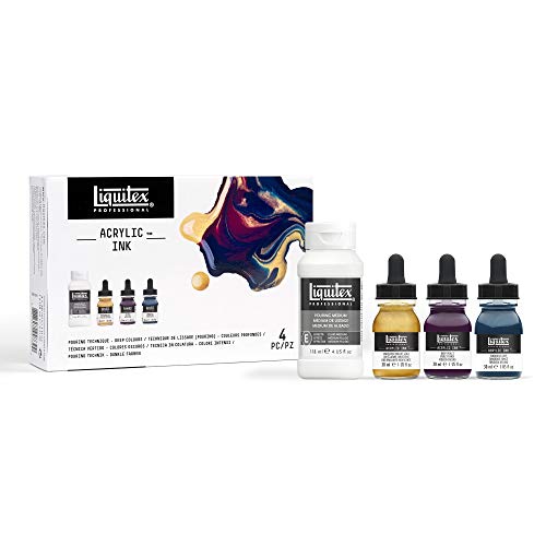 Liquitex Professional Acrylic Ink, 1-oz (30ml), Pouring Technique, Deep Colors, Set of 4 | Ultra Fluid Acrylic, Highly Pigmented, Dye-Free, Non-Fading, Satin Finish, Permanent When Dry, Lightfast - color: Pouring Set - Deep Colors