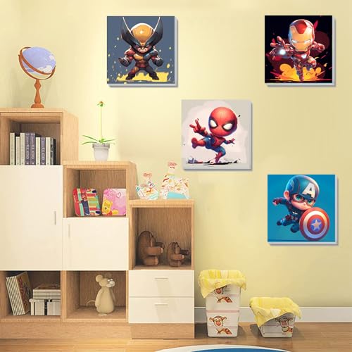 4 Pack Cartoon Paint by Numbers for Kids with Framed Canvas - Wooden Easel - color: BKH1250+BKH1251+BKH1252+BKH1253