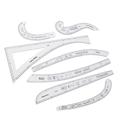 7Pcs Fashion Clear Metric Sewing Ruler Set, French Curve Pattern Ruler Kit for Beginners, Tailors, and Designers, Fashion Design Dress Makers Ruler, Clear Sewing Tailors Pattern Making Ruler