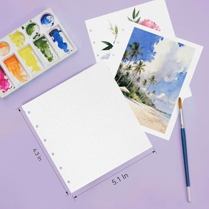 Watercolor Paper Refill-5.1 x 4.3 in, 2-Pack – 100% Cotton 140LB (300GSM) Acid-Free Cold Press Paper, 20 Sheets per Pad (40 Pages Total), for Painting, Sketching & Mixed Media - size: 5.1 x 4.3 in