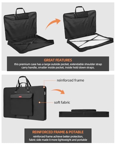Nicpro Art Portfolio Bag 24”x 36'', Nylon Artist Bag with Reinforced Edges | Durable 840D Fabric, Adjustable Shoulder Strap, 3-sided zipper, Waterproof Art Portfolio Case, for Canvas Artwork Solar Panel - size: 24 x 36 inches