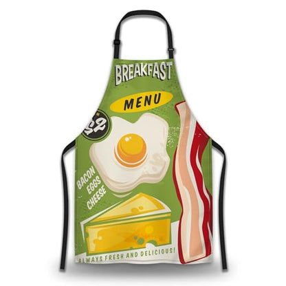 Apron Kitchen for Men Breakfast Menu Baking Aprons for Women for Kitchen Cooking Restaurant BBQ Painting Crafting Gardening 27” (W) x 31” (H), Waterproof Apron - color: Breakfast Menu