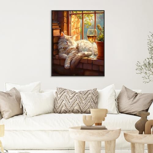 Paint by Numbers Kit for Adults, Sleeping Cat Number Painting Canvas Kit - color: LBOPNFP7