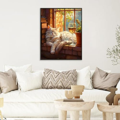 Paint by Numbers Kit for Adults, Sleeping Cat Number Painting Canvas Kit - color: LBOPNFP7