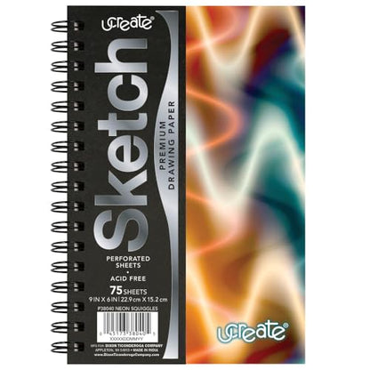 UCreate Fashion Poly Sketch Book, Neon Squiggles, 6" x 9", 1 Count - style: Neon Squiggles; 6" x 9"