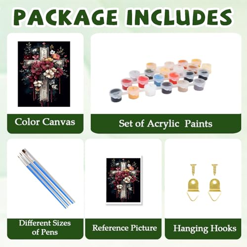 ICYANART Paint by Numbers Kit for Adults Beginner Cross Number Painting | Cross Paint by Number for Adults Beginners, Acrylic Religion Painting by Numbers, Religion Paint by Numbers 16x20 In - color: Cross