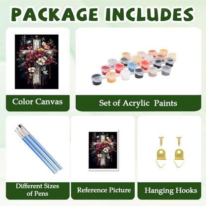 ICYANART Paint by Numbers Kit for Adults Beginner Cross Number Painting | Cross Paint by Number for Adults Beginners, Acrylic Religion Painting by Numbers, Religion Paint by Numbers 16x20 In - color: Cross