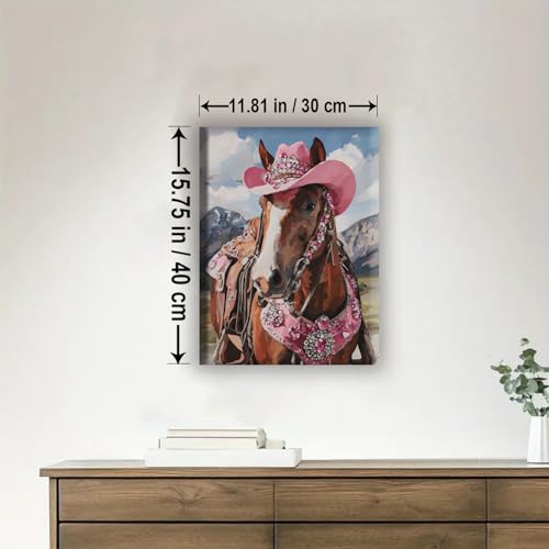 Aeontinity Pink Cowgirl HAT Horse Animal Framed Canvas DIY Paint by Numbers Kit Bar Cafe Cave Home Room Wall Bathroom Porch Patio Decor Gift, 16 x 12 Inch - color: PINK COWGIRL HAT HORSE