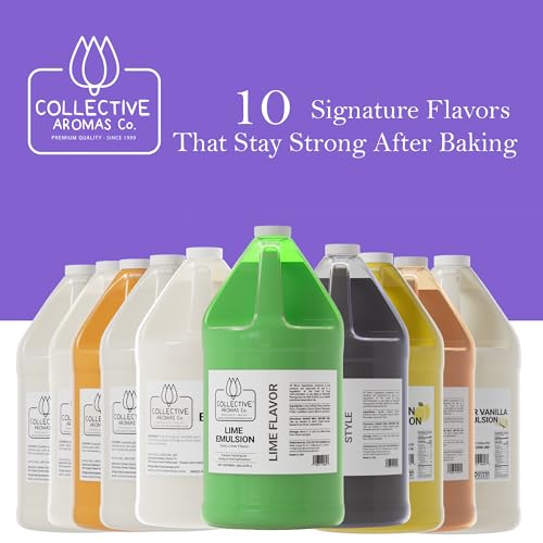 Collective Aromas Co. Lime Emulsion for Baking, Zesty Lime Flavoring Emulsion, Heat Stable Bakery Emulsion for Cakes, Cookies, Desserts & Beverage Applications, Concentrated Baking Flavor, 1 Gallon - size: Lime - 1 Gallon (128 fl oz)