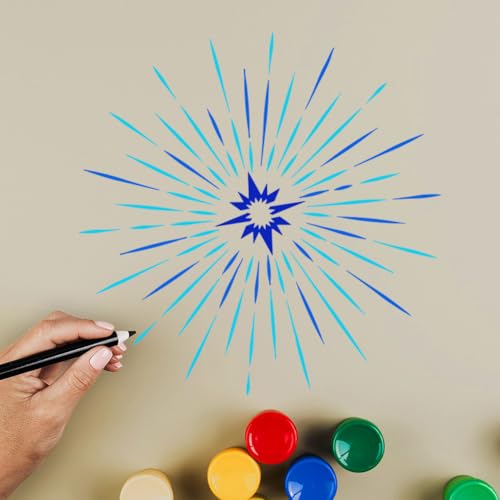 4Pcs Star Burst Wall Stencil Template DIY Crafts Reusable Plastic Stencils for Painting on Walls Floors Fabric Furniture Glass - style: Star Burst