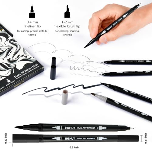 Black Markers for Drawing - Brush Pens for Artists, 12 Pack - color: Black